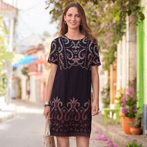 Sundance Vivienne Life Black Eyelet Dress Red Pink Embroidery Women’s Size 8